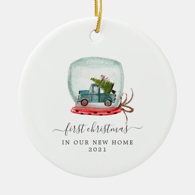 Blue Truck | Erste Weihnachts-Zuhause Keramik Ornament (Vorne)