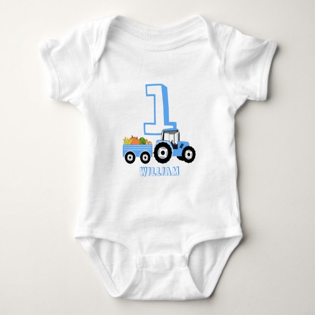 Blue Truck Farm Produzieren Geburtstag Junge Baby Strampler (Vorderseite)