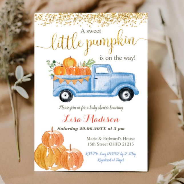 Blue Truck Pumpkin ist auf dem Weg Babydusche Einladung (Von Creator hochgeladen)