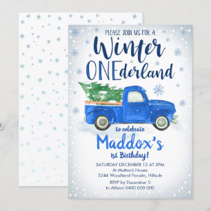 Blue Truck Winter ONE derland Invitation Garçon 1e
