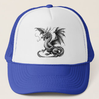 Blue Trucker Hat with Dragon Design - Black and Wh Truckerkappe