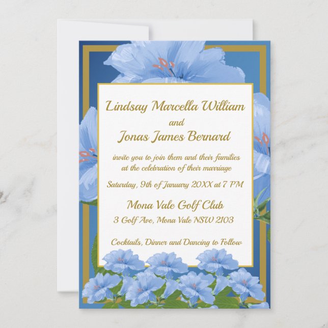 Blue Trumpet Blume Garden Wedding Einladung (Vorderseite)