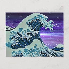 Blue Tsunami Wave Japanisch Zeichnend Postkarte