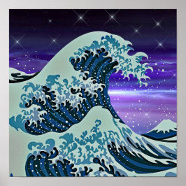 Blue Tsunami Wave Japanische Kunst Zeichne Poster