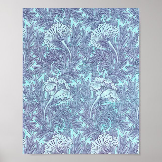 Blue Tulip Muster von William Morris Poster (Vorne)