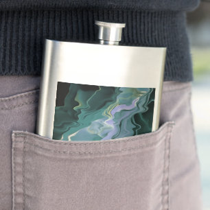 Blue Turbulence Acrylic Pour Abstrakt Art Flachmann