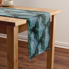 Blue Turbulence Acrylic Pour Abstrakt Art Kurzer Tischläufer