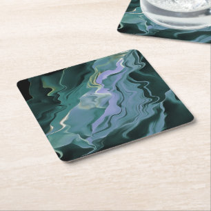 Blue Turbulence Acrylic Pour Abstrakt Art Rechteckiger Pappuntersetzer