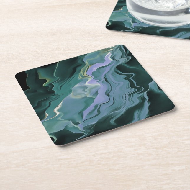 Blue Turbulence Acrylic Pour Abstrakt Art Rechteckiger Pappuntersetzer (angewinkelt)