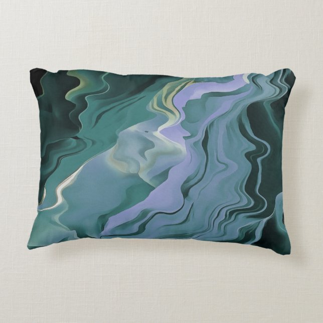 Blue Turbulence Acrylic Pour Abstrakt Art Zierkissen (Rückseite)