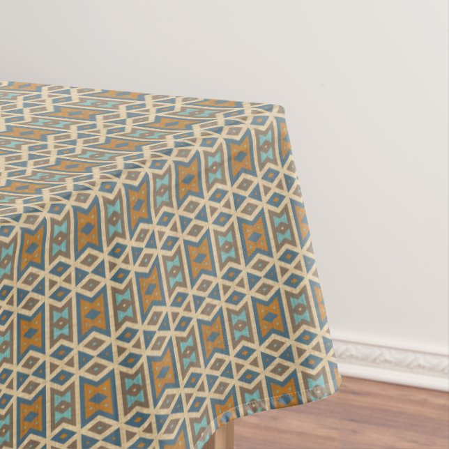 Blue Türkis Aquamarin Orange Tan Brown Tribal Art Tischdecke (Beispiel)