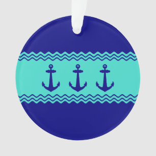 Blue Türkise Stripe Anchor Nautic Ornament