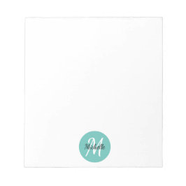 Blue Turqoise Simple Monogram Classic Trendy Notizblock