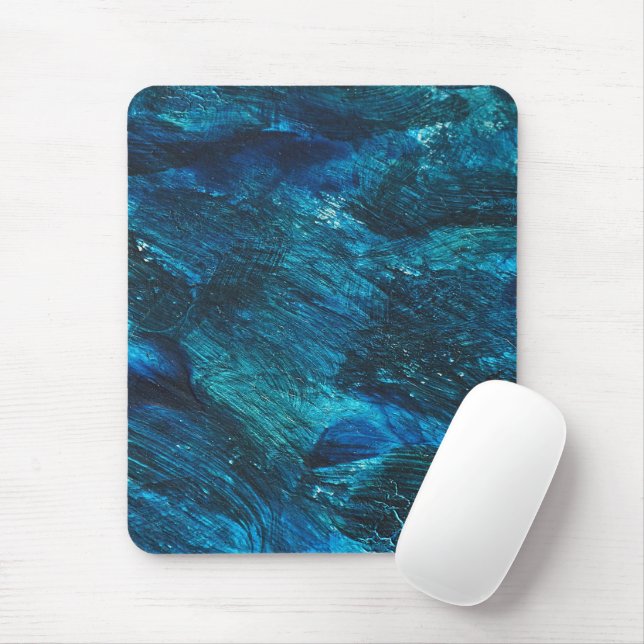 Blue Turqouise Glitzer Brush Stroke Mousepad (Mit Mouse)