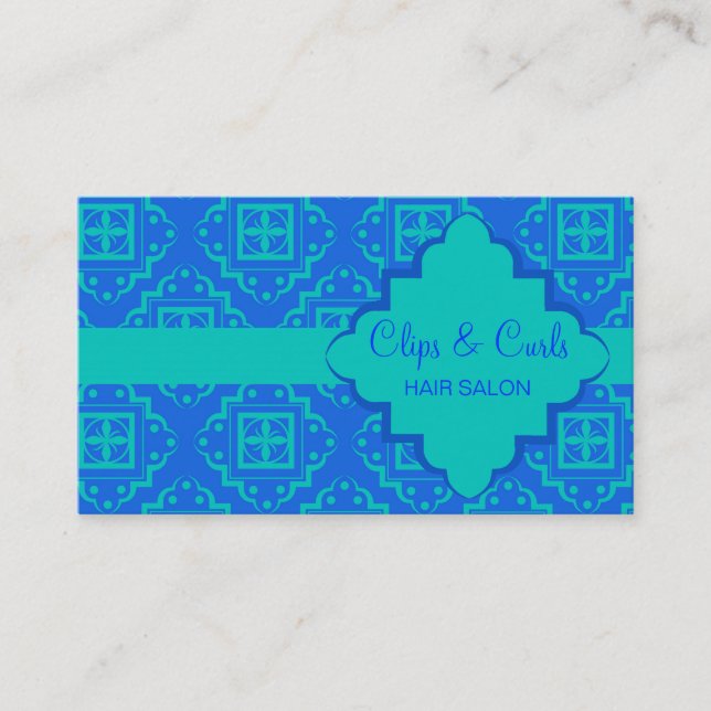Blue & Turquoise Aqua Arabesque Marokkanischer Gra Visitenkarte (Vorderseite)