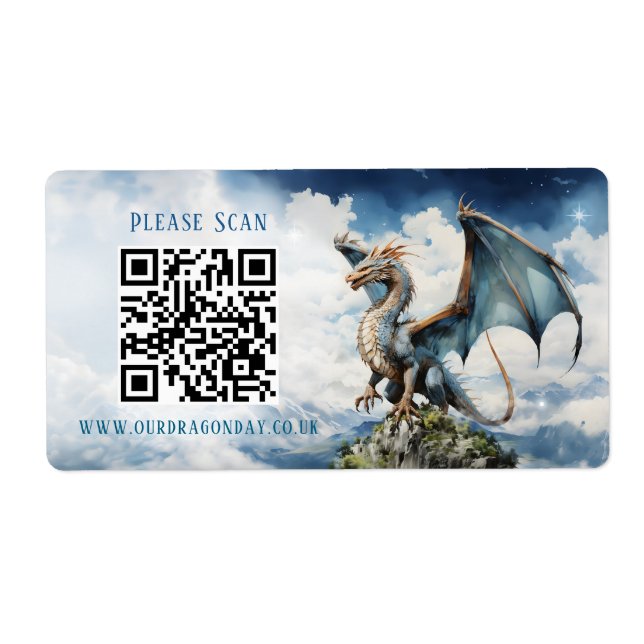 Blue Turquoise Celtic Dragon QR Code Hochzeitsinfo (Vorne)