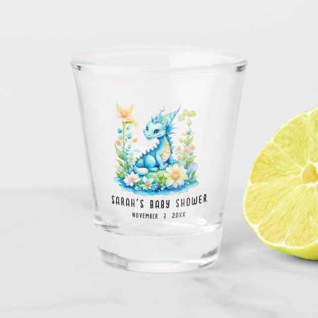 Blue Turquoise Green Dragon Baby Dusche Schnapsglas (Vorderseite)