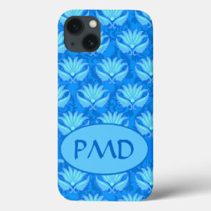 Blue Turquoise Modern Damask Monogram Custom Case-Mate iPhone Hülle