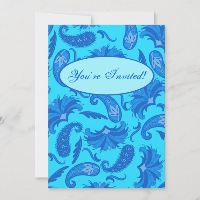 Blue Turquoise Moderne Paisley Invitation personna (Devant)