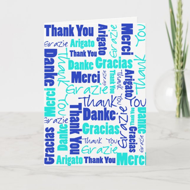 Blue Turquoise Multilingual Merci Collage (Devant)