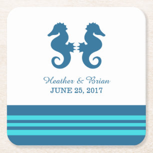 Blue Turquoise Nautic Seepferd Paper Untersetzer