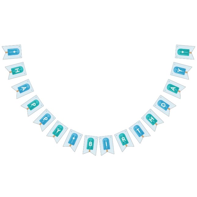 Blue & Turquoise Summer Popsicle Happy Birthday Wimpelkette (Alle)