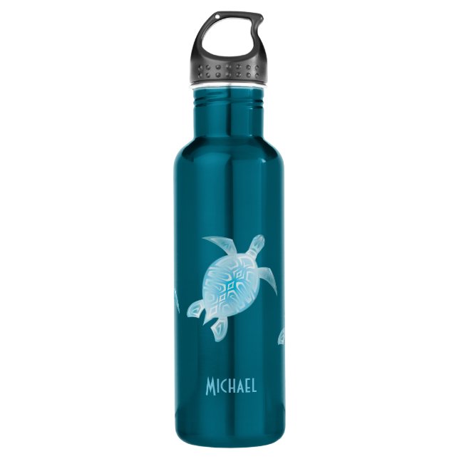 Blue Turtle Tribal Monogram Coastwater Flasche Edelstahlflasche (Vorderseite)