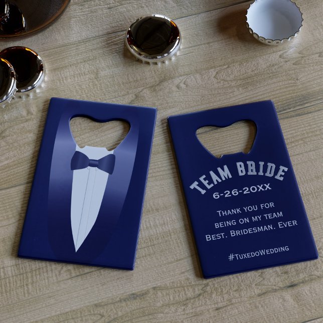 Blue Tuxedo Team Bride Kreditkarte Flasche Öffnung Geldbeutel Flaschenöffner (Something blue for your Best Bridesman Ever. Can be used for any member of your wedding party)