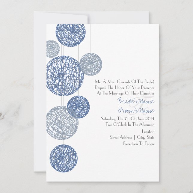 Blue Twine Globes Hochzeitseinladung Einladung (Vorderseite)
