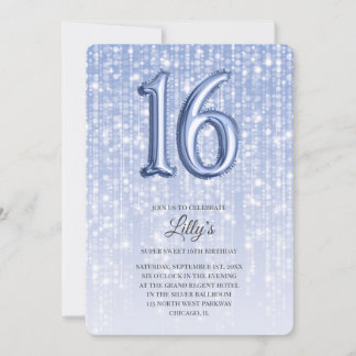 Blue Twinkle Lights Foil Ballon 16. Geburtstag Einladung