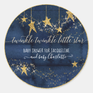 Blue Twinkle Little Star Gold Baby Boy Dusche Runder Aufkleber