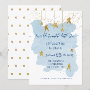 Blue Twinkle Little Star Gold Boy Baby Dusche Einladung