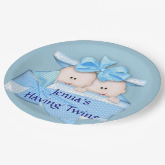 Blue Twins Baby Dusche Party Paper Teller