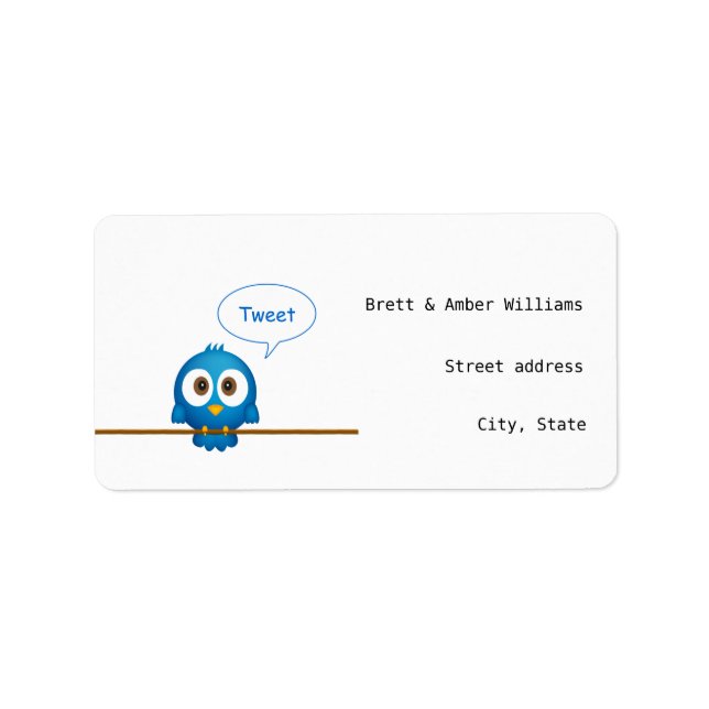 Blue-Twitter-Vogel-Cartoon-Adressetiketten Adressaufkleber (Vorne)