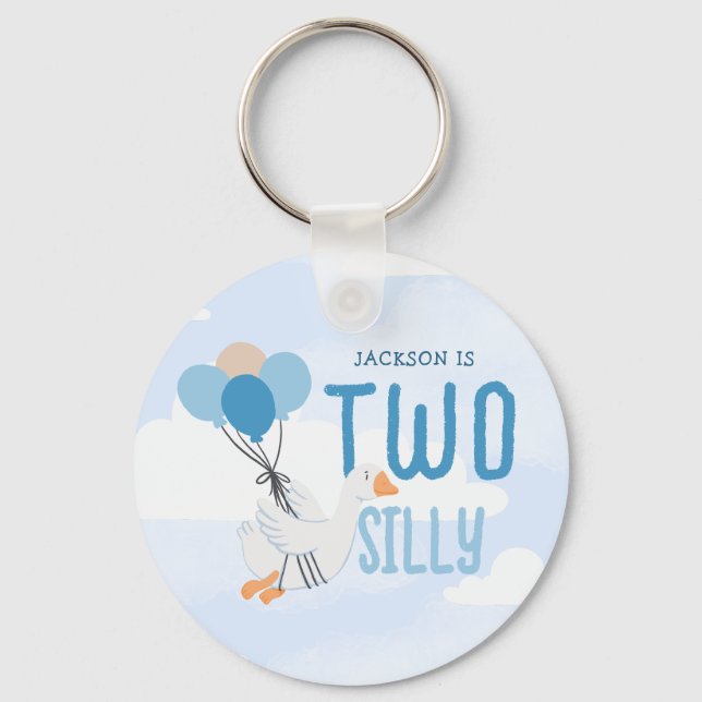 Blue Two Albern Goose 2. Geburtstag Party Schlüsselanhänger (Vorderseite)