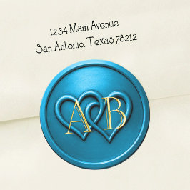 Blue Two Hearts Intertwined Monogram Wedding Runder Aufkleber