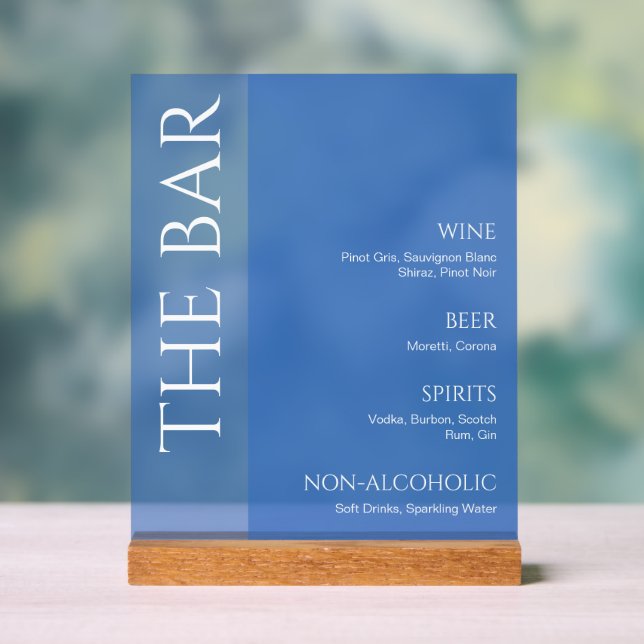 Blue Two Tone Wedding Bar Menu Acrylschild (Neutral)