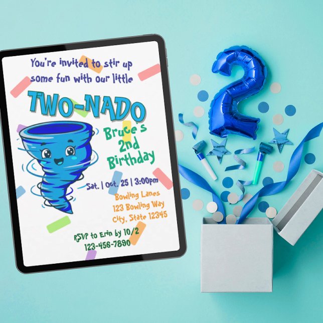 Blue TwoNado, 2nd birthday invitation Einladung (Von Creator hochgeladen)