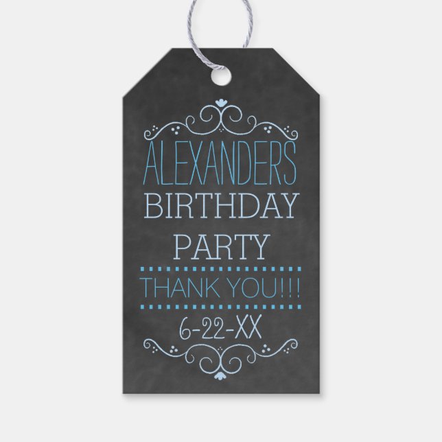 Blue Typografy Chalkboard Look- Birthday Party Geschenkanhänger (Vorderseite)