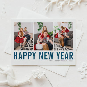 Blue Typografy Foto Collage Happy New Year Feiertagspostkarte