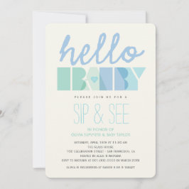 Blue Typografy Hello Baby Boy Sip & See Design Einladung
