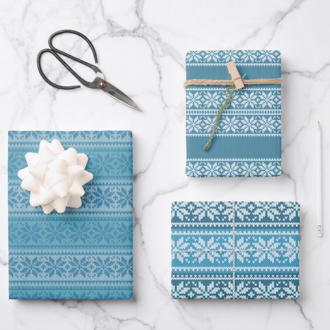 Blue Ugly Christmas Sweater Geschenkpapier Set (Vorderseite)