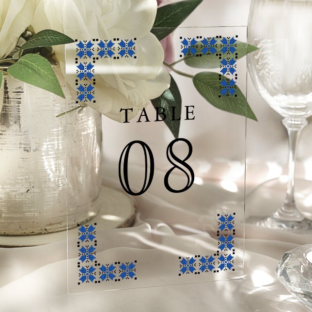 Blue Ukrainian Wedding Acrylic Table Number Acryleinladungen (Von Creator hochgeladen)