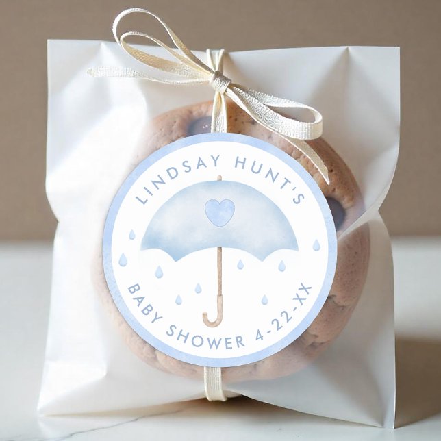 Blue Umbrella Baby Dusche Gefallen Sticker (Boy Baby Shower Favor Sticker)