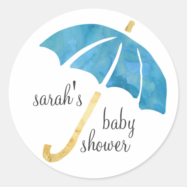 Blue Umbrella Baby Dusche Pflegeaufkleber Runder Aufkleber (Vorderseite)