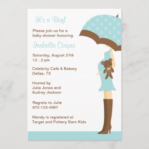 Blue Umbrella Baby Shower invitations