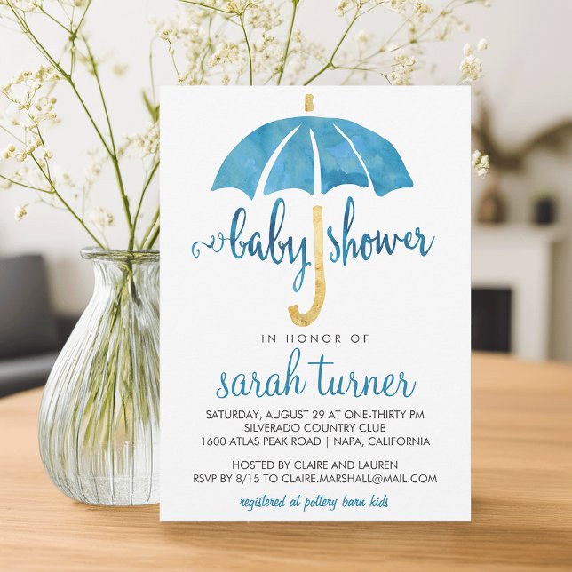 Blue Umbrella Boy Baby Shower Invitations (Créateur téléchargé)