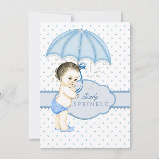 Blue Umbrella Boy Sprinkle Baby Dusche Einladung (Vorderseite)