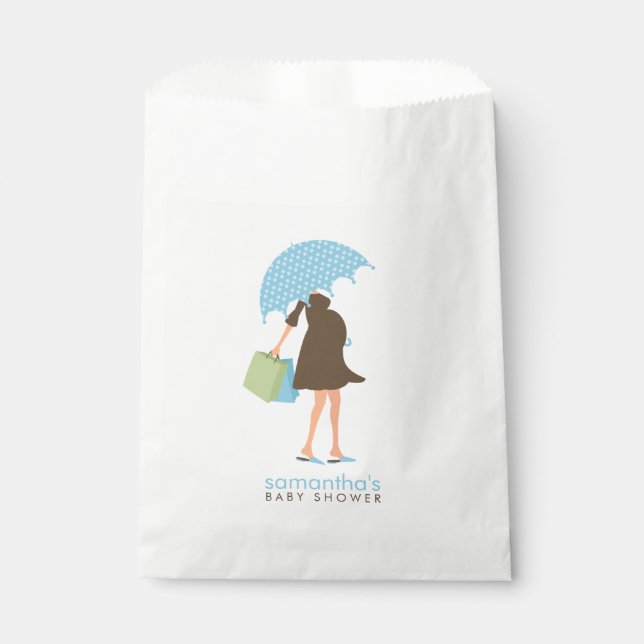 Blue Umbrella Mama Baby Dusche Geschenktütchen (Vorderseite)