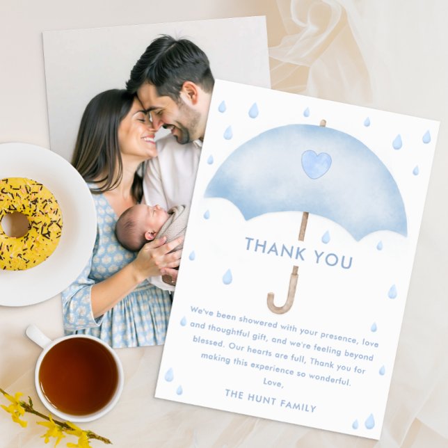 Blue Umbrella Sprinkle Baby Dusche Danke Karte (Blue Umbrella Thank You Card)